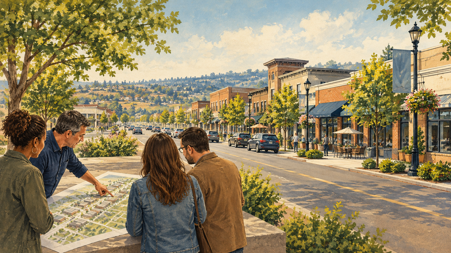 Conceptual editorial illustration: Folsom City Council Approves 20-Year Central Business District Vision Plan